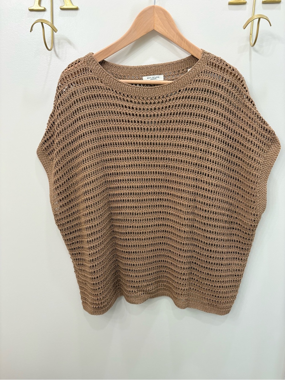 Max Studio Open-Knit Sweater Vest - Tan Brown
